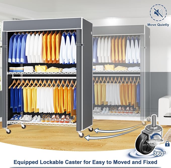 P8C Heavy Duty Clothes Rack（With Extended Width Design） Rolling Clothing Racks - Image 5