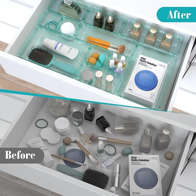 33 PCS Clear Plastic Drawer Organizers Set, 4 Size Desk Drawer Organizer Trays - Image 4