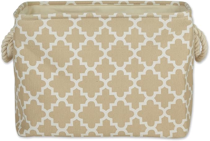 DII Polyester Container with Handles, Lattice Storage Bin, Vintage Linen - Image 2