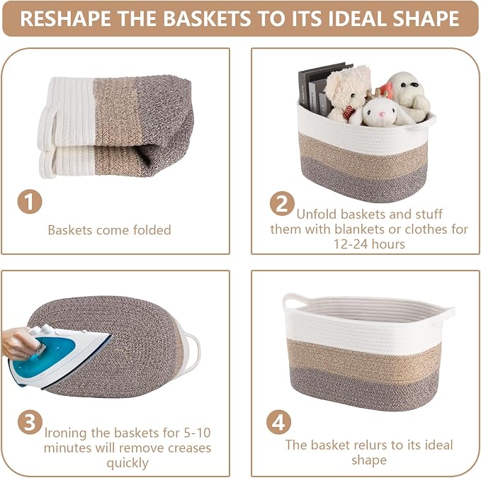 3PCS Grey Cotton Rope Woven Storage Basket, Baby Blankets & Empty Gift Baskets - Image 6