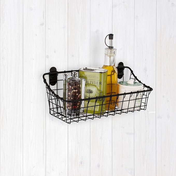 Spectrum Small Wire Wall Basket Matte Black Mounted Rustic Wall Bin, Vintage - Image 3