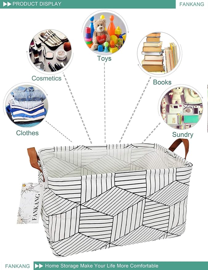 FANKANG Storage Basket, Nursery Hamper Canvas Laundry Basket Foldable - Image 3