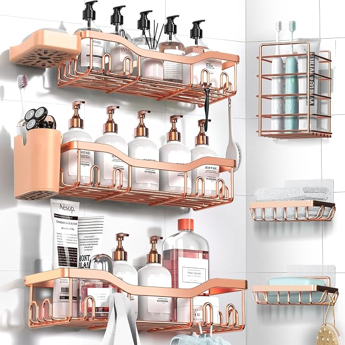 Shower Caddy Adhesive Shower Organizer 8-Pack, Rustproof Stainless Steel by OrganizeYourHomeEssentials