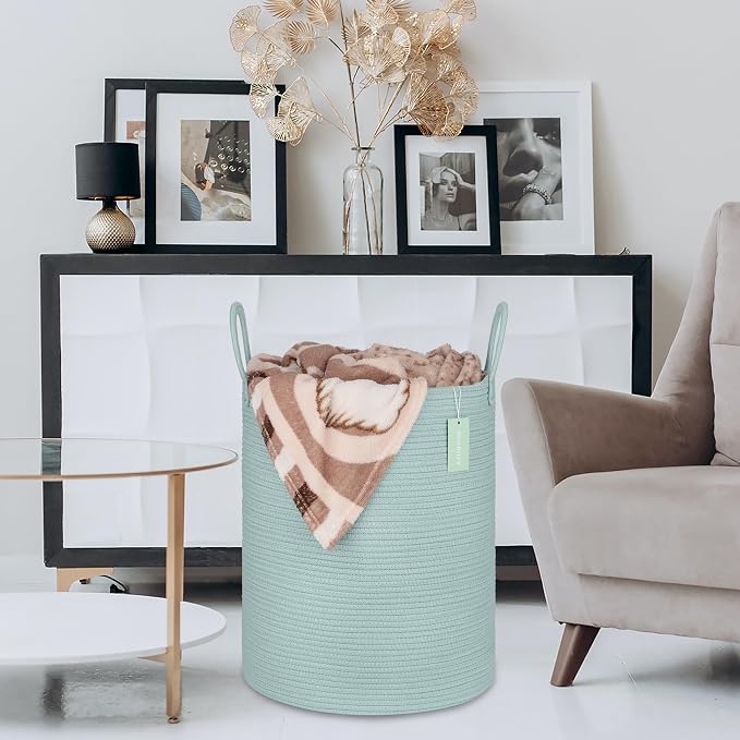 Large Cotton Rope Laundry Hamper 65L, Baby Nursery Hamper Bin, Woven Storage - Image 6