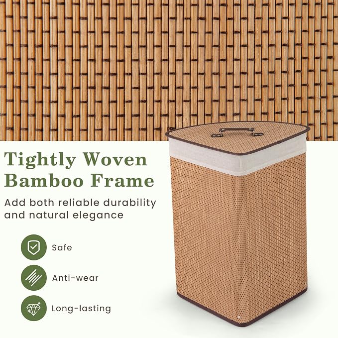Julimoon Laundry Hamper with Lid, Bamboo Laundry Basket with Removable Liner - Image 6