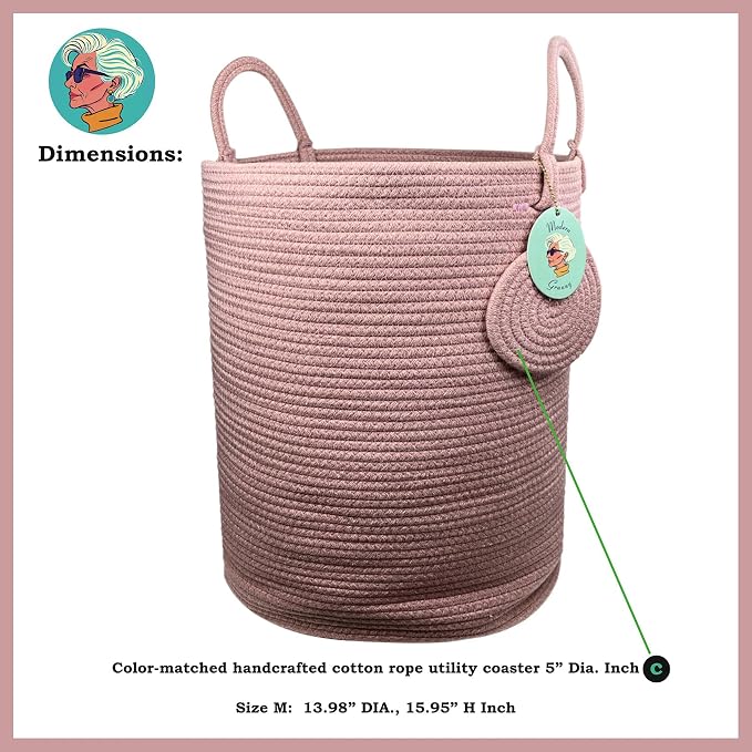 Modern Granny Medium Cotton Rope Laundry Hamper 14x16 Inch Dual Secure Woven - Image 4