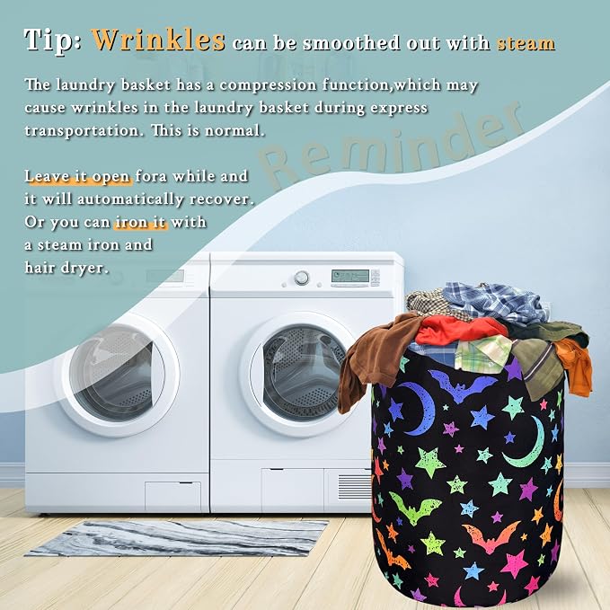 Colorful Bats Laundry Hamper Moon Stars Laundry Basket - Image 6