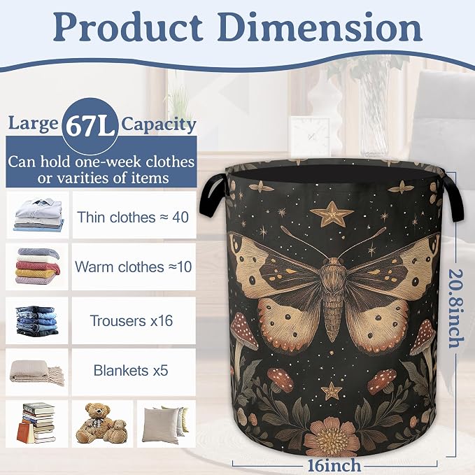 Magic Butterfly Laundry Basket, Foldable Oxford Cloth Moth Mushroom Flower - Image 2