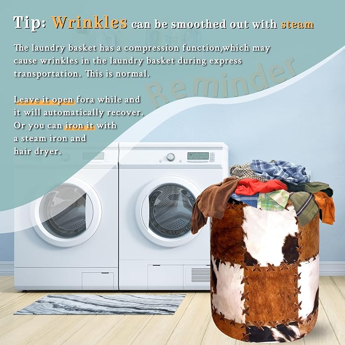 Retro Cows Print Laundry Basket Cow Cowhide Brown Funny Laundry Hamper Foldable - Image 6