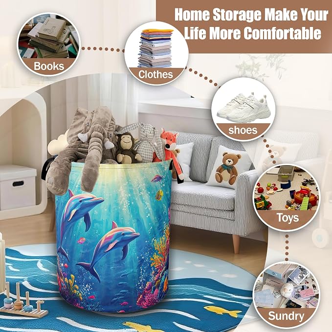 Dolphin Ocean Floating Laundry Basket, Waterproof Foldable Laundry Hamper - Image 3