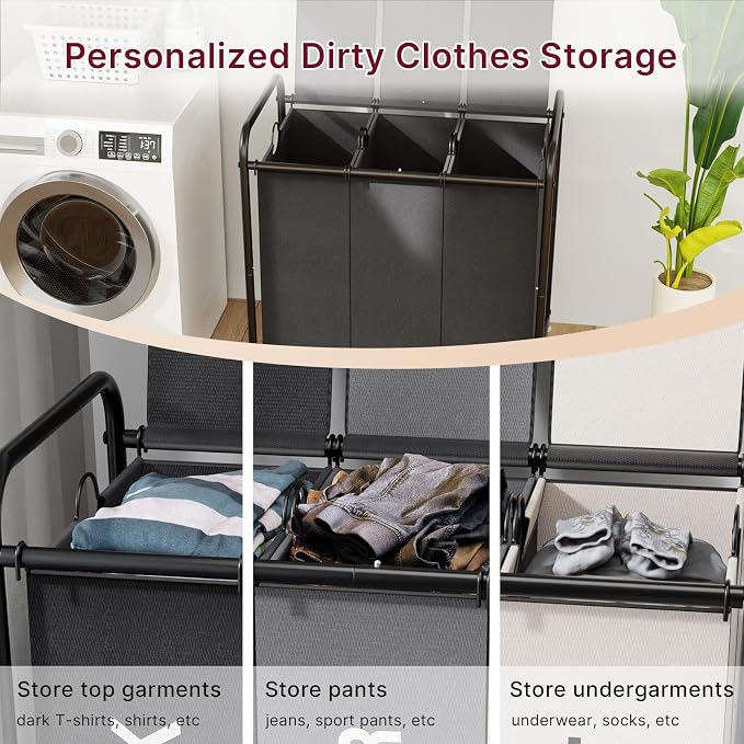 3-Compartment Laundry Cart - Image 3