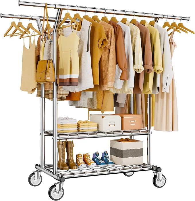 Heavy Duty Clothes Rack, Rolling Clothing Rack by HYSEYY