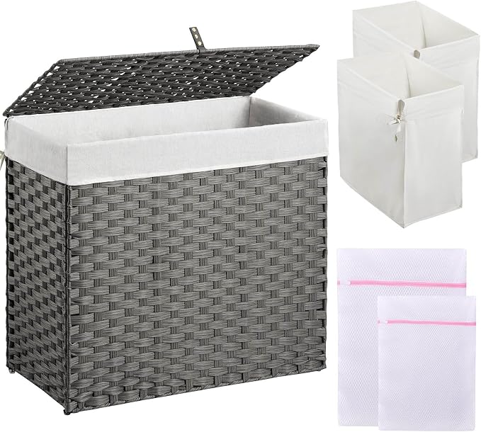 Greenstell Laundry Hamper with Lid, 125L Laundry Basket with 2 Removable Liner by Greenstell