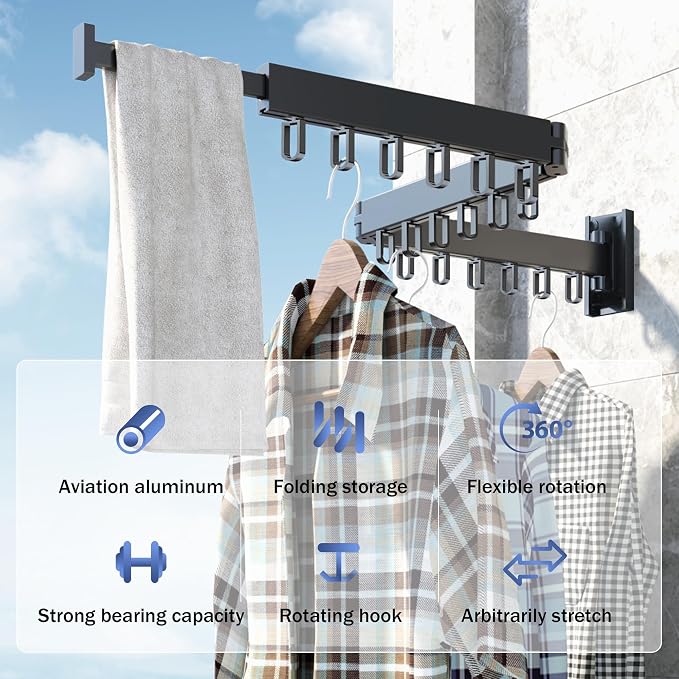 Clothes Drying Rack, Laundry Drying Rack, Wall Mounted Clothes Rack, Laundry - Image 3
