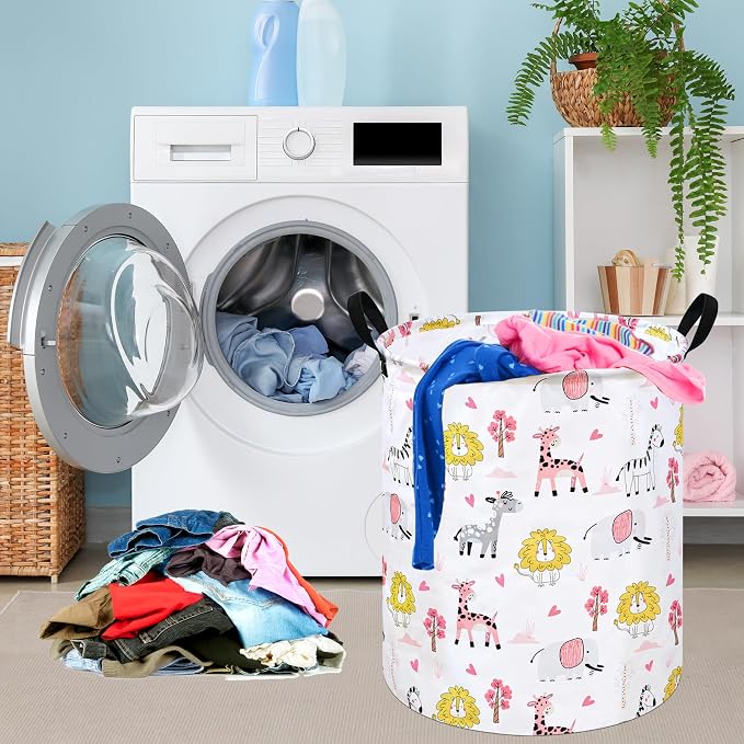 KUNRO Round Laundry Gift Basket Storage Hamper Clothes Storage Basket Organizer - Image 3