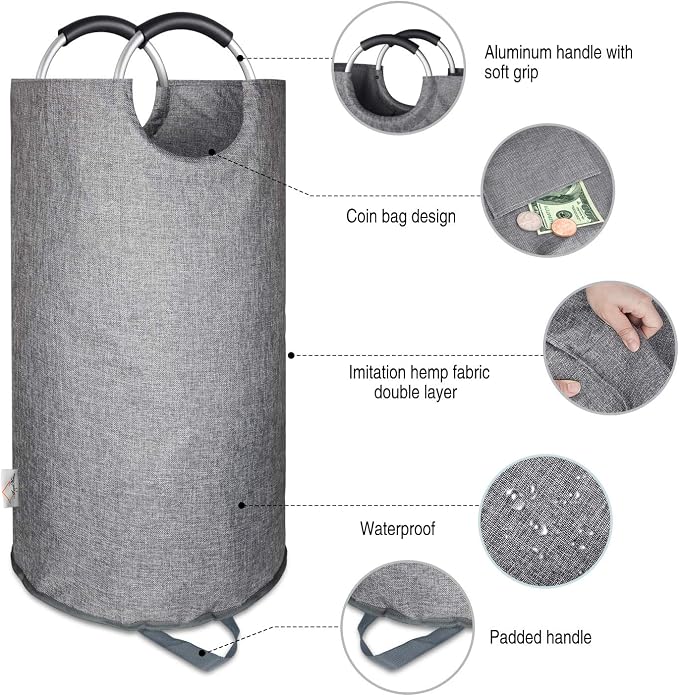 Heavy Duty Large Laundry Hamper Bag Collapsible, Tall Laundry Basket - Image 2