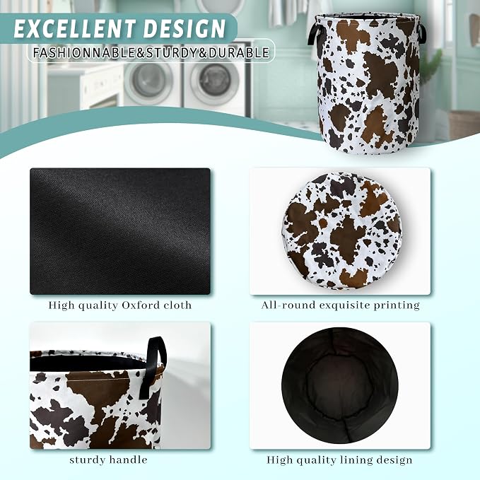 Cows Skin Brown Print Laundry Basket Foldable - Image 4