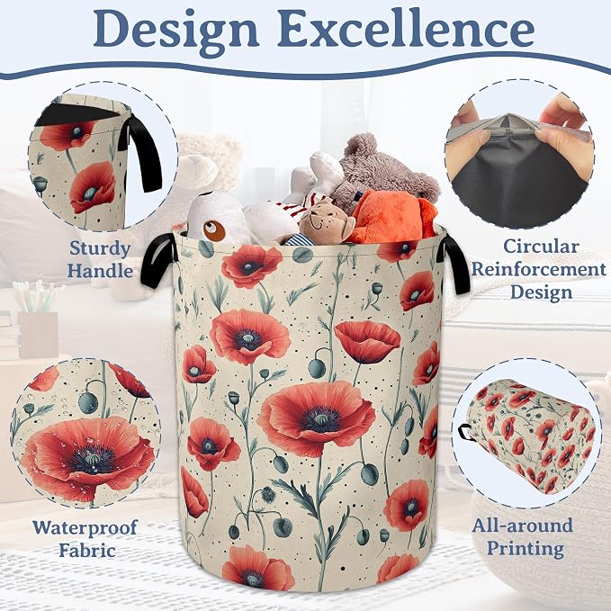 Vintage Poppy Floral Laundry Hamper - Image 4