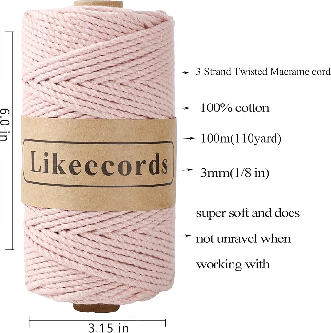 Cotton Macrame Cord 3mm x 100m, 3 Strand Twisted, Macrame Rope, Macrame String - Image 2