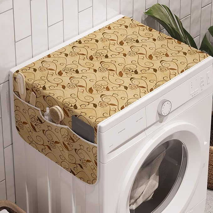 Ambesonne Rose Washing Machine Organizer, Blooming Delicate Flowers on Curled by Ambesonne
