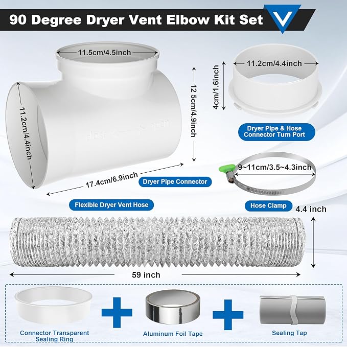 90 Degree Dryer Vent Elbow, Space Saving Connector Kit Clothes Dryers Duct Pipe - Image 2