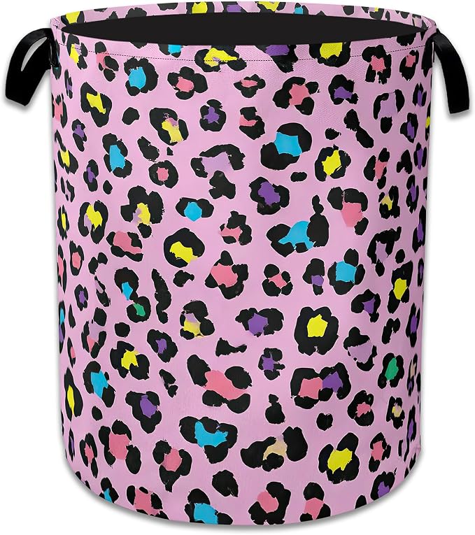 Colorful Leopard Print Laundry Basket, Oxford Cloth Cute Laundry Hamper by Unknown
