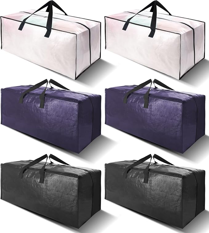6 Pack Heavy Duty Extra Large Moving Bags W/Backpack Straps by VELVETSURE