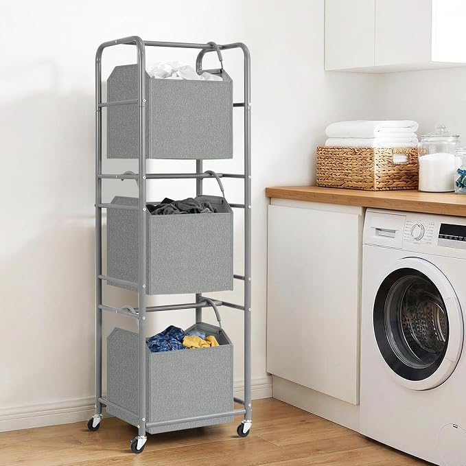 150L 3-Tier Vertical Laundry Hamper Sorter - Image 2