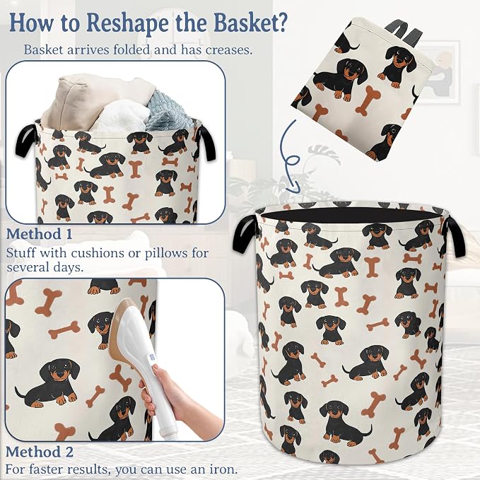 Cute Dachshund Laundry Basket, Foldable Oxford Cloth Bone Laundry Hamper - Image 6