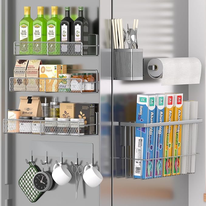 Magnetic Spice Rack for Refrigerator, 7 Pack Metal Magnetic Shelf, Moveable by DTUQYX