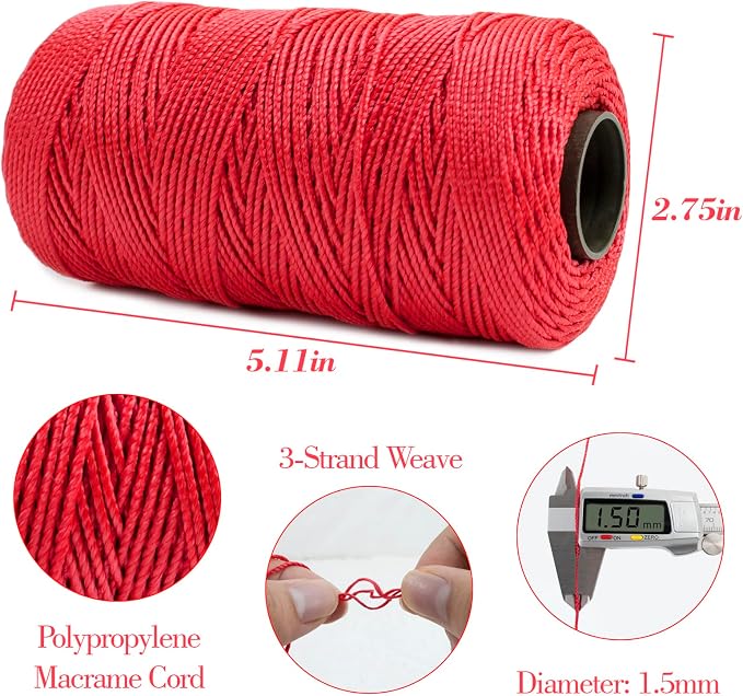 Braided Macrame Cord 1.5mm x 218yards Polypropylene Rope Polyester Rope Yarn - Image 2