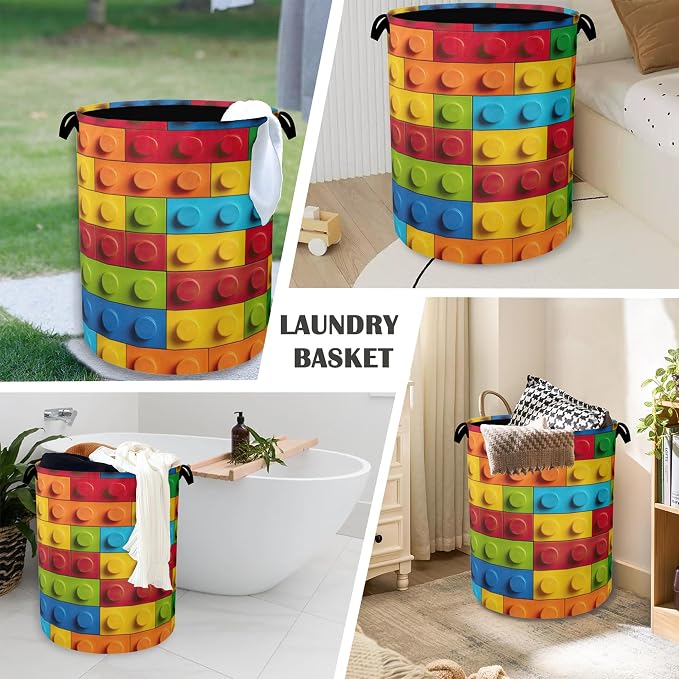 Colorful Building Blocks Laundry Hamper, Dirty Clothes Laundry Basket - Image 4