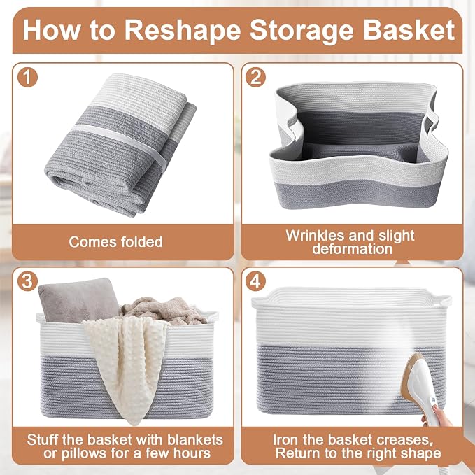 105L XXXL Large Blanket Basket, Rectangular Cotton Rope Basket, Laundry Hamper - Image 7