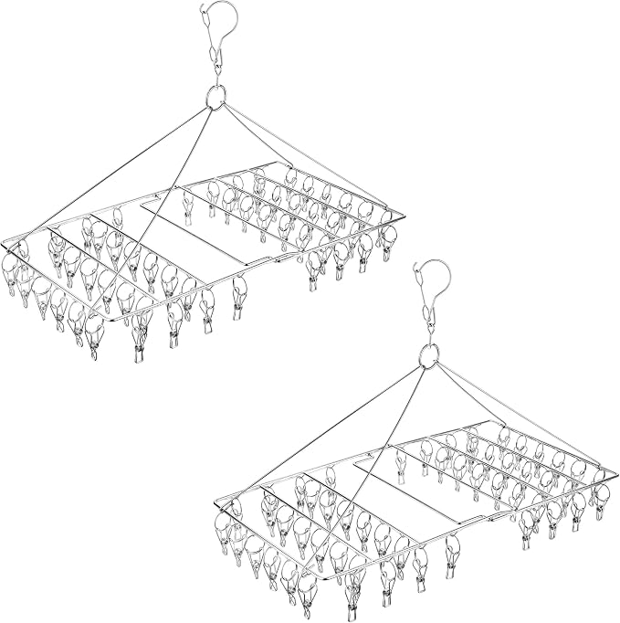 2 Pack Large Collapsible Clothes Drying Hanger, Stainless Steel Metal Laundry by Skroad