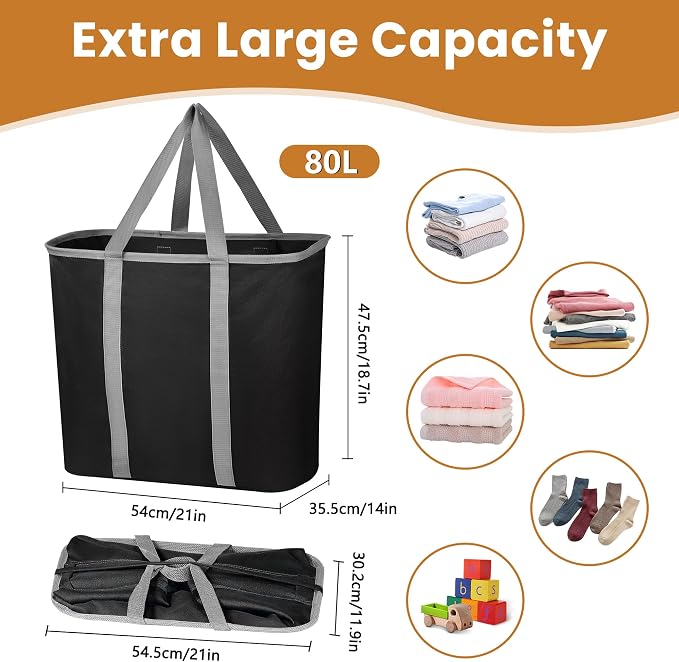 JOMOLA Collapsible Laundry Basket, Large Folding Clothes Hamper Bag, Fabric - Image 2