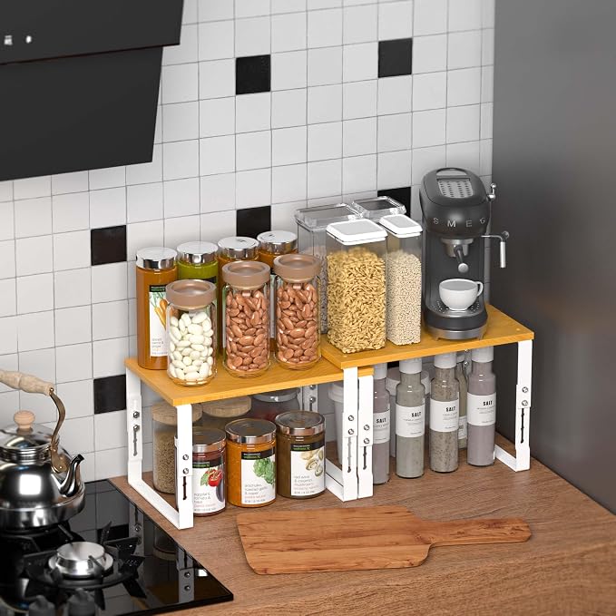 Expandable Kitchen Cabinet Organizer Shelves – Stackable Adjustable Metal and - Image 2