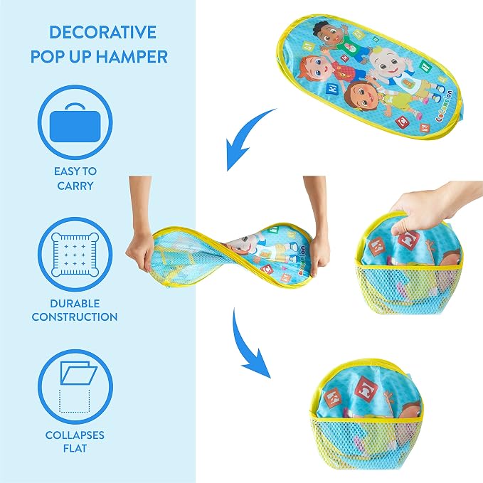 Cocomelon Pop-Up Hamper with Durable Carry Handles, Kids Laundry & Room Storage - Image 2