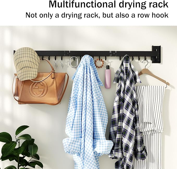 Clothes Drying Rack for Laundry, Wall Mounted Clothes Hanger Rack, Retractable - Image 6