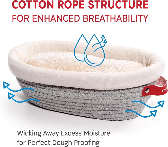 KneadAce Cotton Rope Banneton Bread Proofing Basket Set, 2 x Oval Bread Basket - Image 2