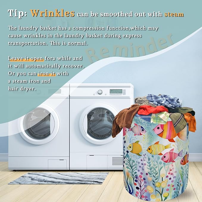 Watercolor Fish Laundry Basket Foldable - Image 6