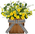 Spring Hanger Basket Wreath for Front Door 15" Yellow Daisy Basket Artificial by Kuabiz