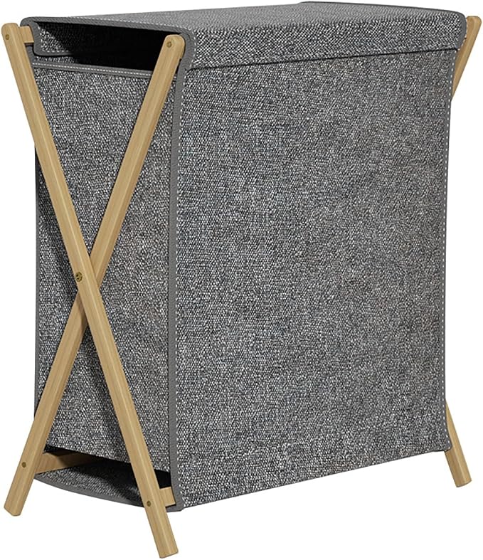 Gtzly Collapsible Laundry Baskets, Bamboo Wood X-Frame Laundry Hamper by Unknown