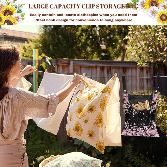 Cherry Blossom Clothesline Peg Organizer Storage Bags Dust-Proof Clothes Pin - Image 5