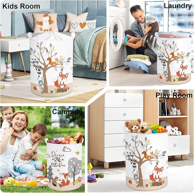 Forest Animals Laundry Hamper Woodland Tree Large Storage Basket Parents - Image 7