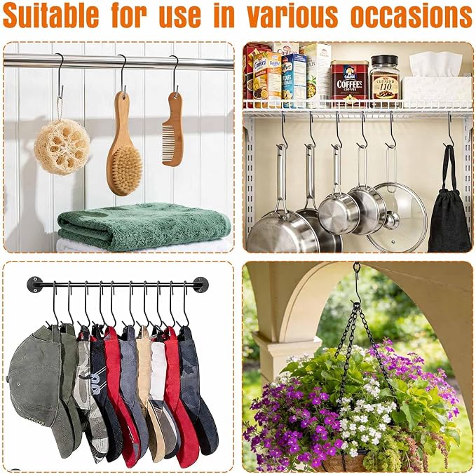 12 Pack 90 Degree Twist Angled Hooks, Heavy Duty Black Pot Rack Hooks Pot - Image 7