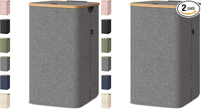 BALEINE Laundry Hamper with Lid, Tall Laundry Baskets with Bamboo Pull Handles by BALEINE