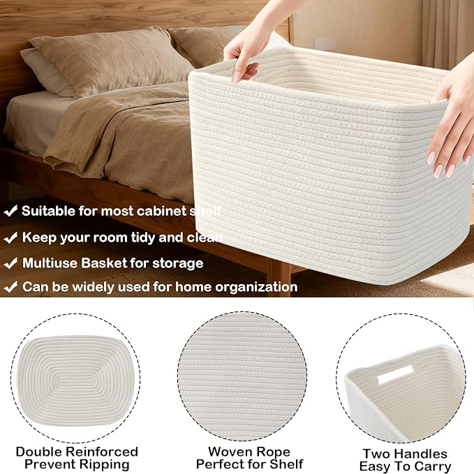 3 Pack Woven Storage Baskets for Shelves, 13.5"×11"×9.5"Organizing Bins - Image 3