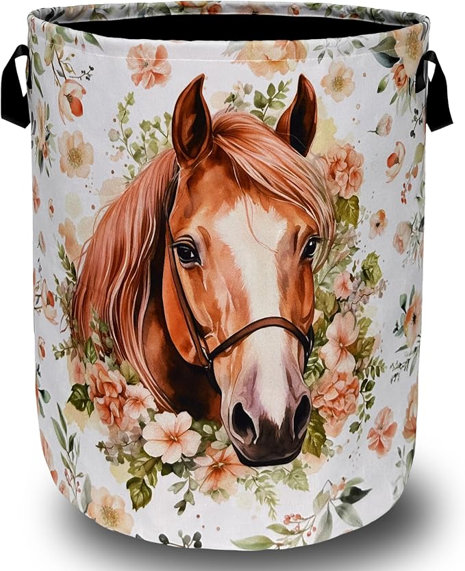 Watercolor Horse Laundry Basket Foldable by SELIONLIKN