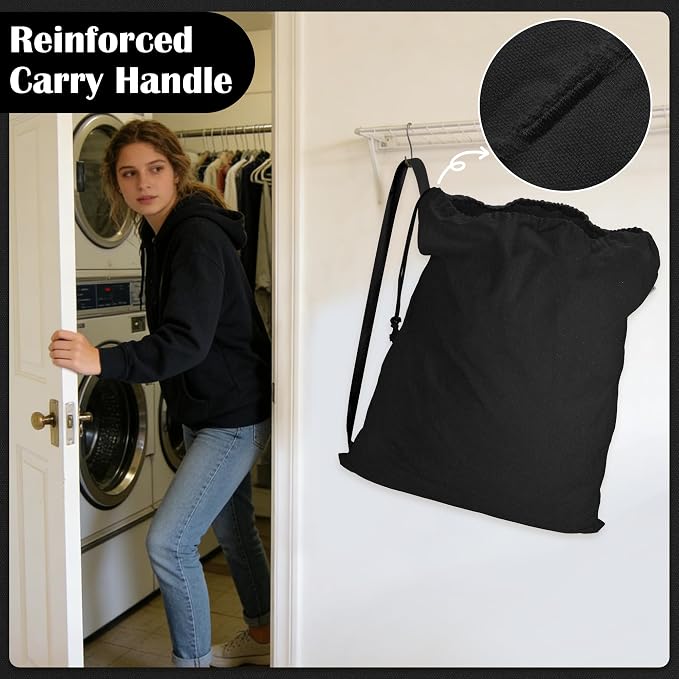 Canvas Laundry Bag with shoulder Strap 24"W x 29"H, Large Drawstring Dirty - Image 5