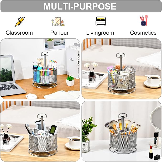 Marbrasse Mesh Desk Organizer, 360-Degree Rotating Multi-Functional Pen Holder - Image 3